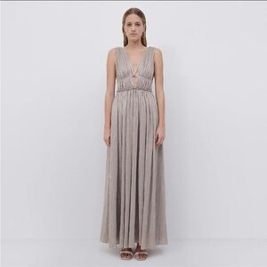 Jonathan Simkhai- Plisse Lame Goddess Gown in Champagne. Size L